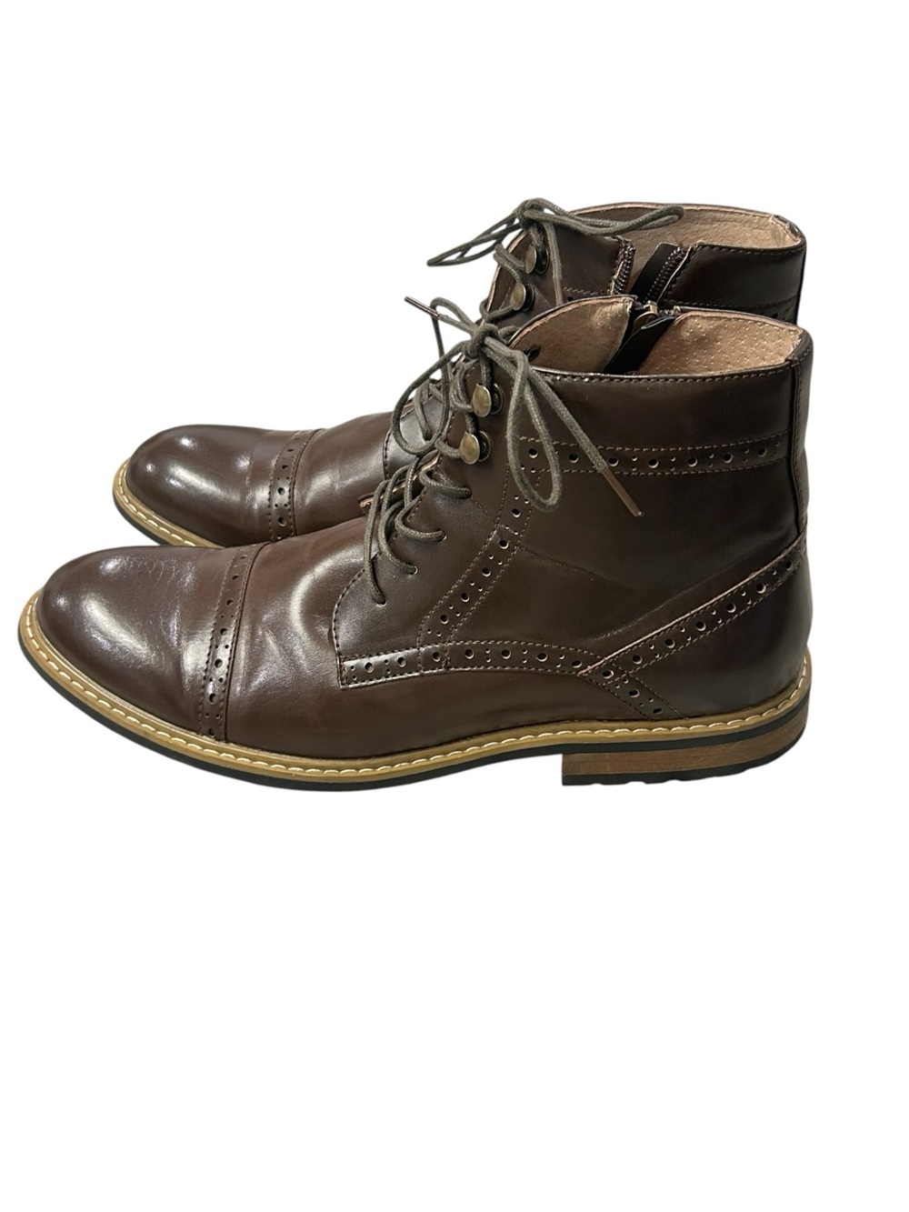 Bruno Marc Bergen-03 Moto Cap Toe Dress Ankle Side Zip Men’s Leather Boots 10